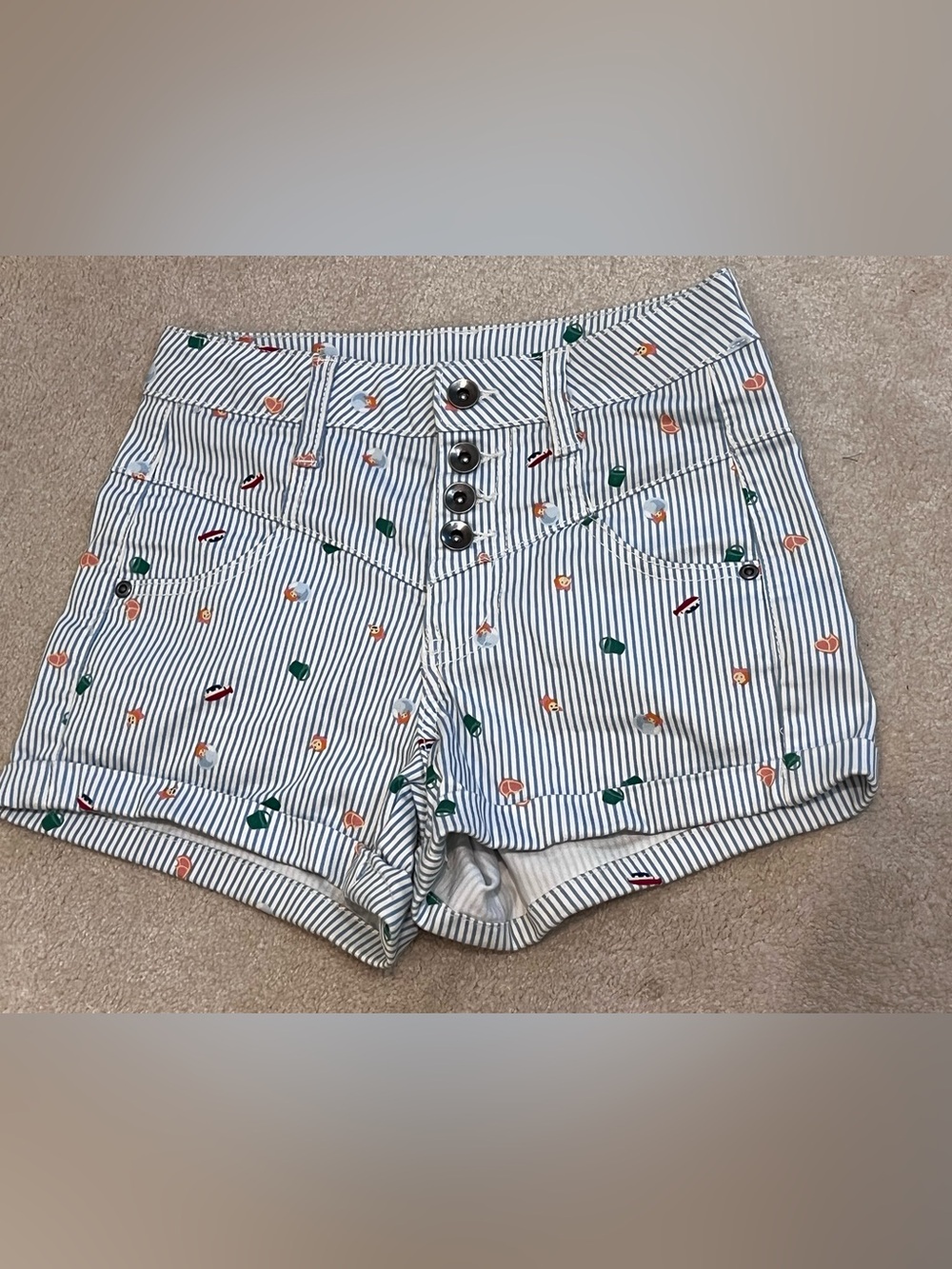 Studio Ghibli Striped Shorts with Ponyo characters. White/Blue from Hot Topic